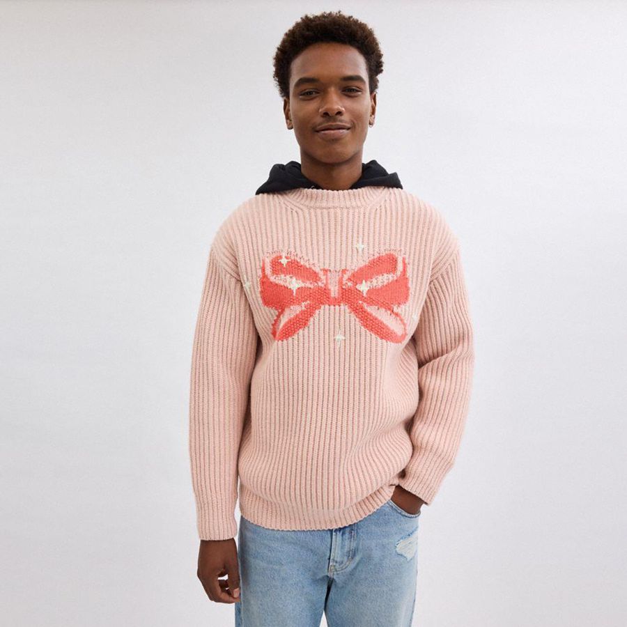 Suéter COACH Crewneck Bow In Recycled Wool Feminino Rosa | 50239JPRD