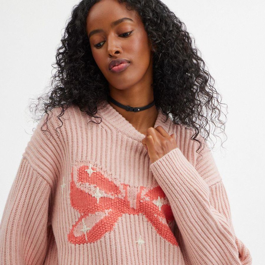 Suéter COACH Crewneck Bow In Recycled Wool Feminino Rosa | 50239JPRD