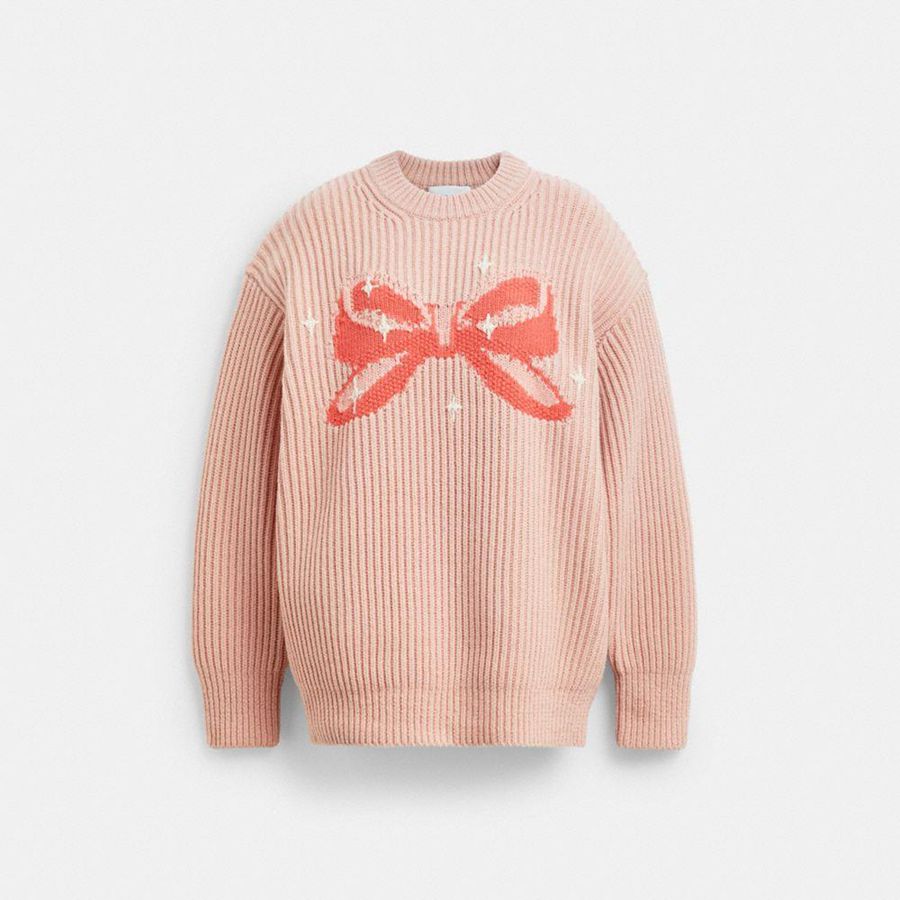 Suéter COACH Crewneck Bow In Recycled Wool Feminino Rosa | 50239JPRD
