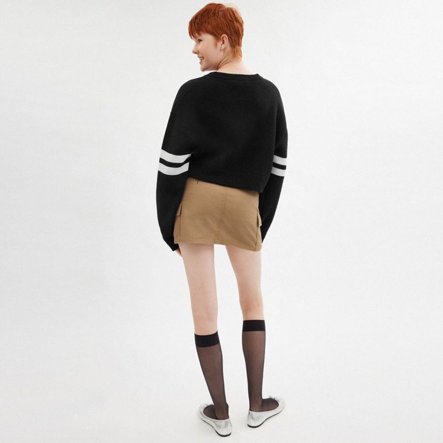 Suéter COACH Cropped Coach Feminino Pretas | 70946HNSM
