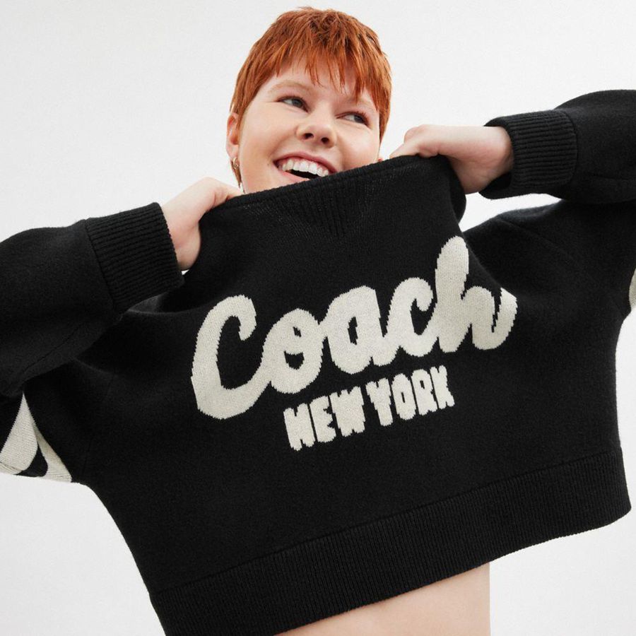 Suéter COACH Cropped Coach Feminino Pretas | 70946HNSM