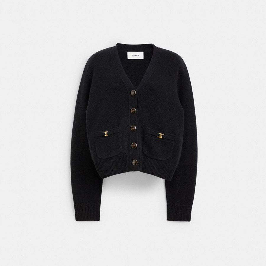 Suéter COACH Heritage C Cardigan Feminino Pretas | 68310WCPG