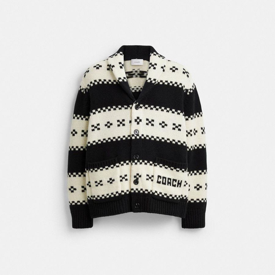 Suéter COACH Shawl Collar Cardigan Masculino Pretas | 07251AIGJ