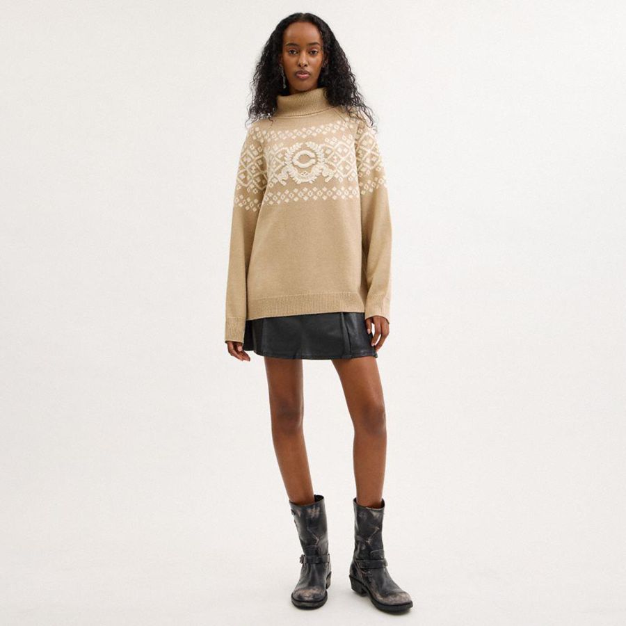 Suéter COACH Signature Crest Turtleneck Feminino Marrom | 39580NQOX