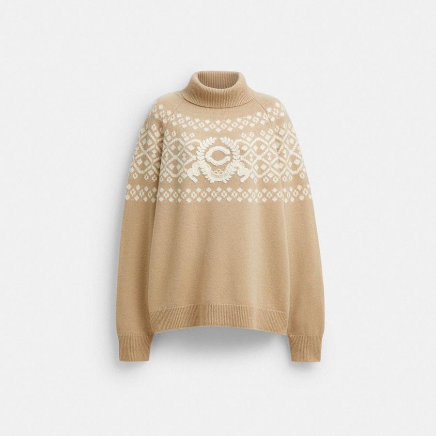 Suéter COACH Signature Crest Turtleneck Feminino Marrom | 39580NQOX