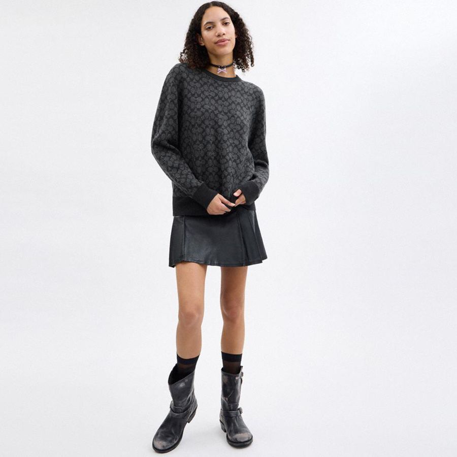 Suéter COACH Signature Crewneck Feminino Cinzentas | 34805KMUN