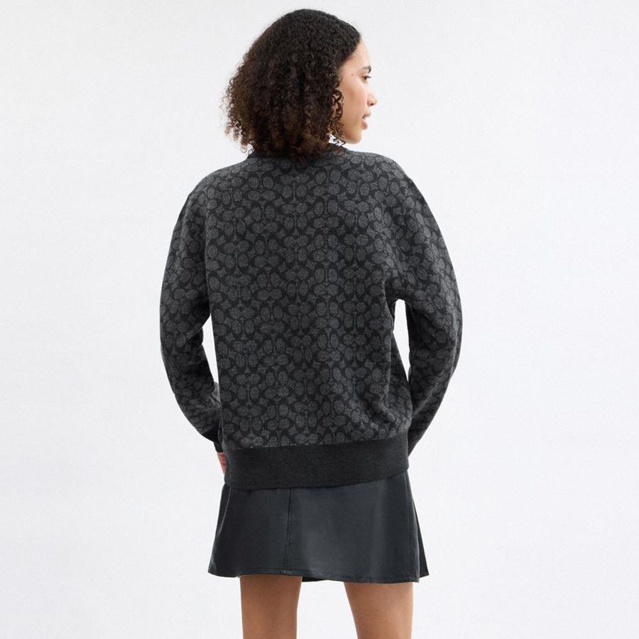 Suéter COACH Signature Crewneck Masculino Cinzentas | 14658QWGC