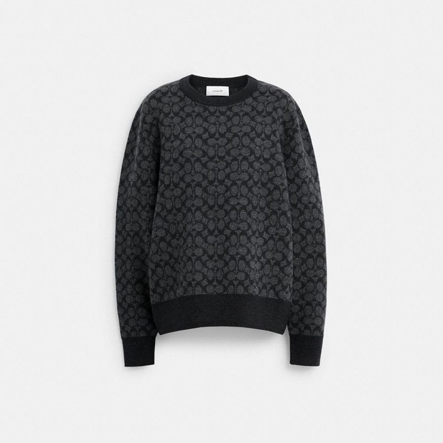 Suéter COACH Signature Crewneck Masculino Cinzentas | 14658QWGC