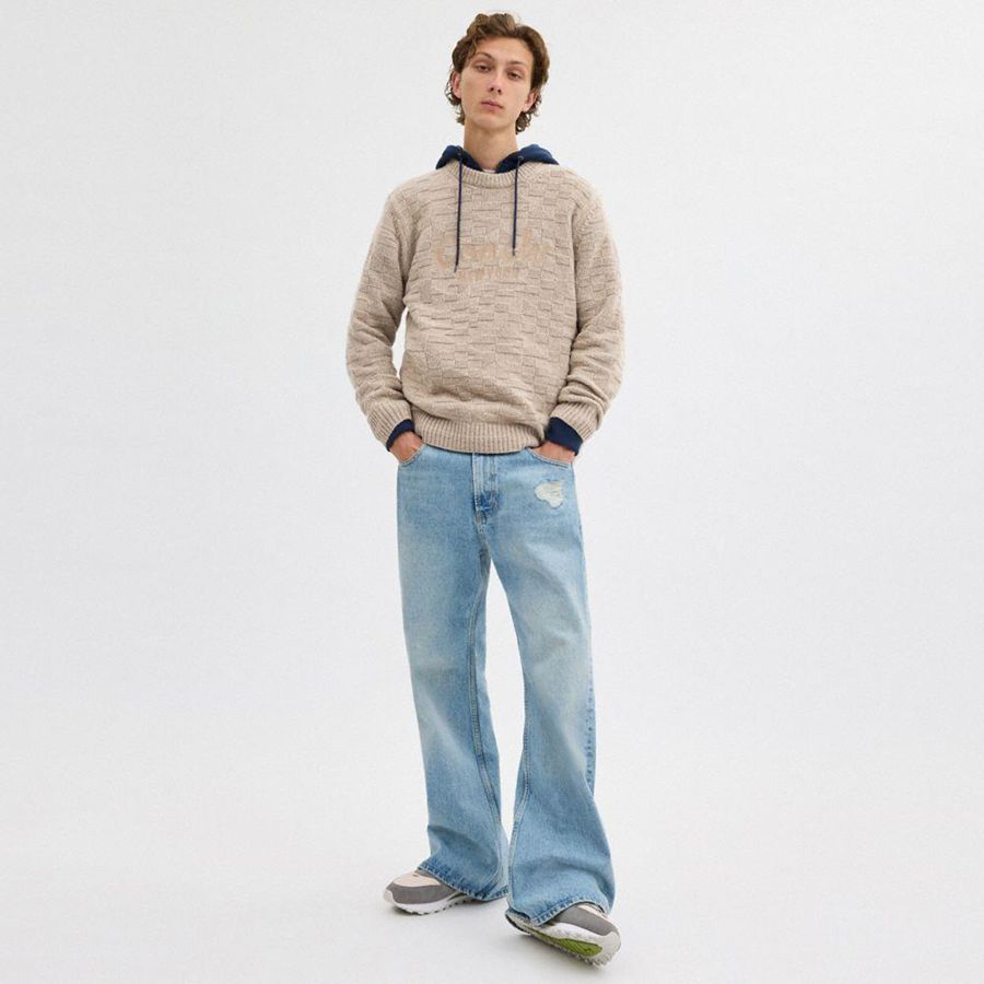 Suéter COACH Signature Knit Crewneck Masculino Bege | 50389RJWI