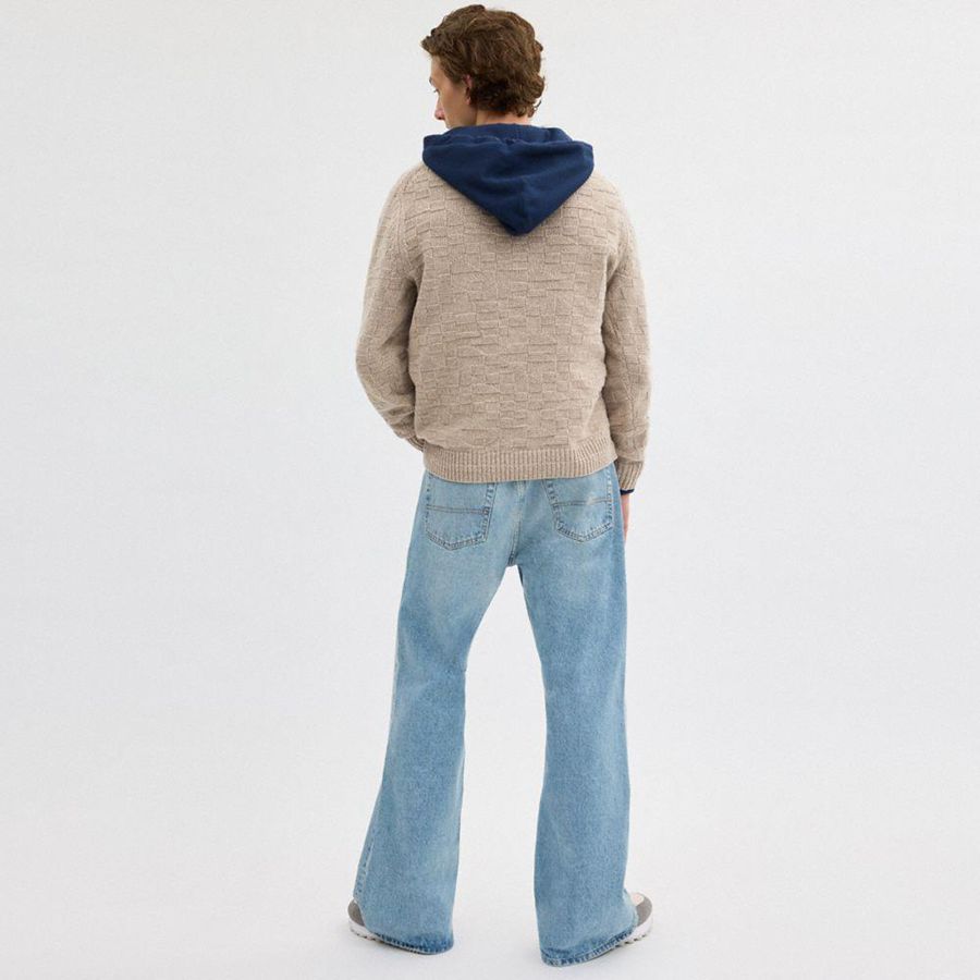 Suéter COACH Signature Knit Crewneck Masculino Bege | 50389RJWI