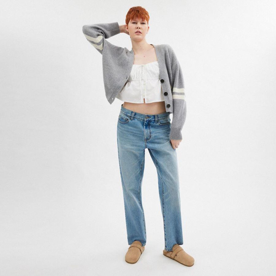 Suéter COACH Signature Script Cropped Cardigan Feminino Cinzentas | 65071WYPA