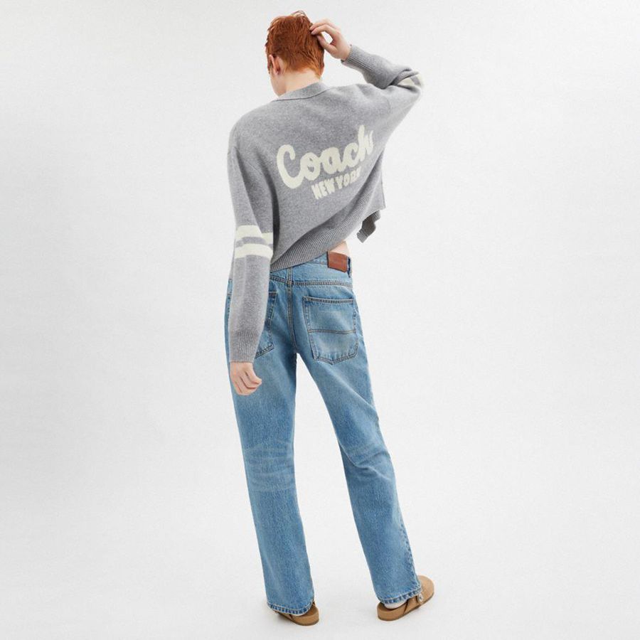 Suéter COACH Signature Script Cropped Cardigan Feminino Cinzentas | 65071WYPA