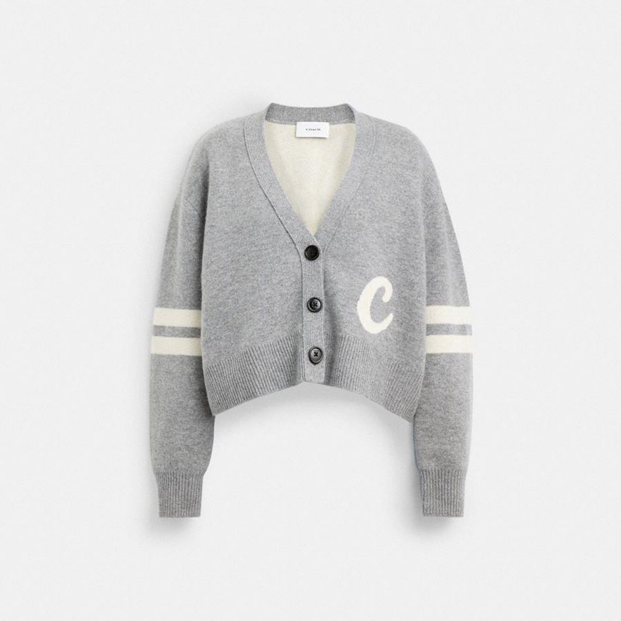 Suéter COACH Signature Script Cropped Cardigan Feminino Cinzentas | 65071WYPA