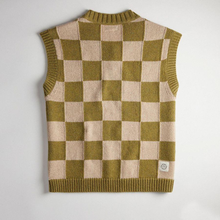 Suéter COACH Sweater Vest With Checkerboard Pattern Feminino Verdes | 84902DSJR