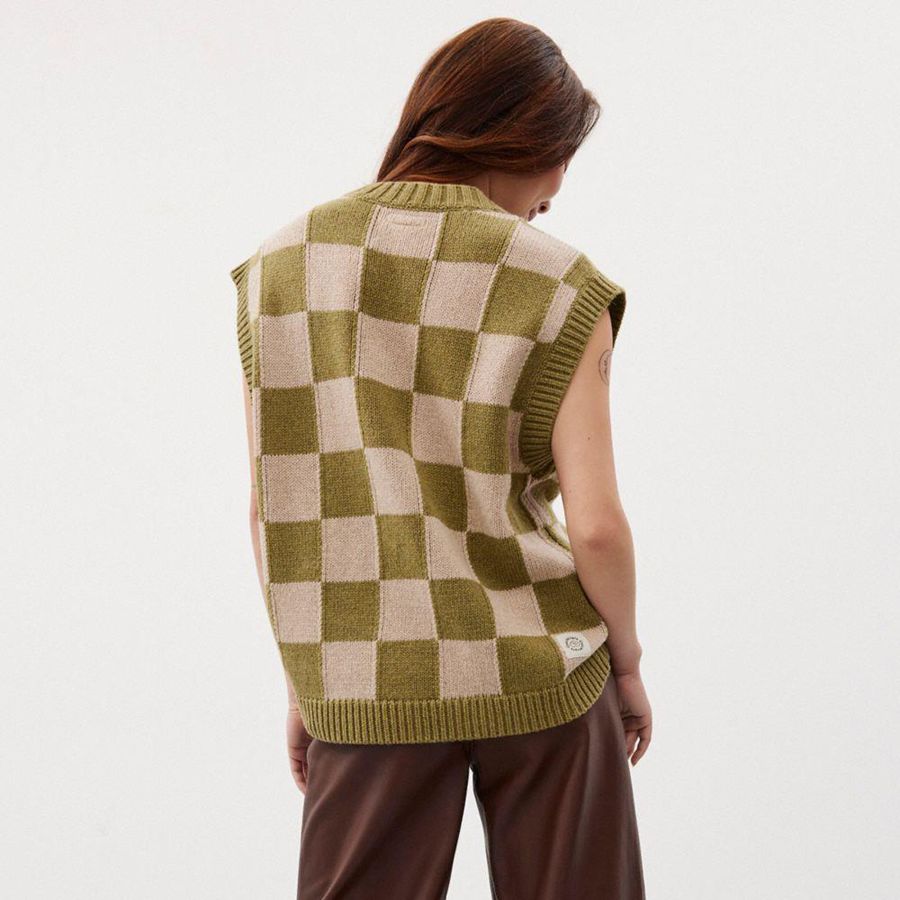 Suéter COACH Sweater Vest With Checkerboard Pattern Feminino Verdes | 84902DSJR