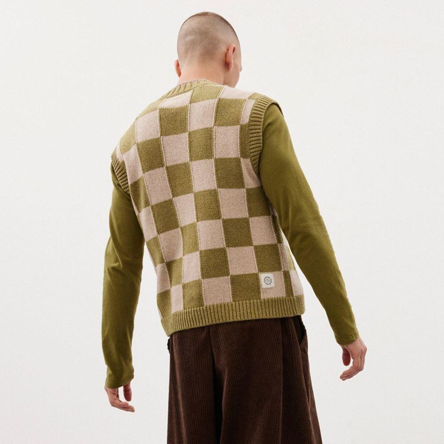 Suéter COACH Sweater Vest With Checkerboard Pattern Feminino Verdes | 84902DSJR