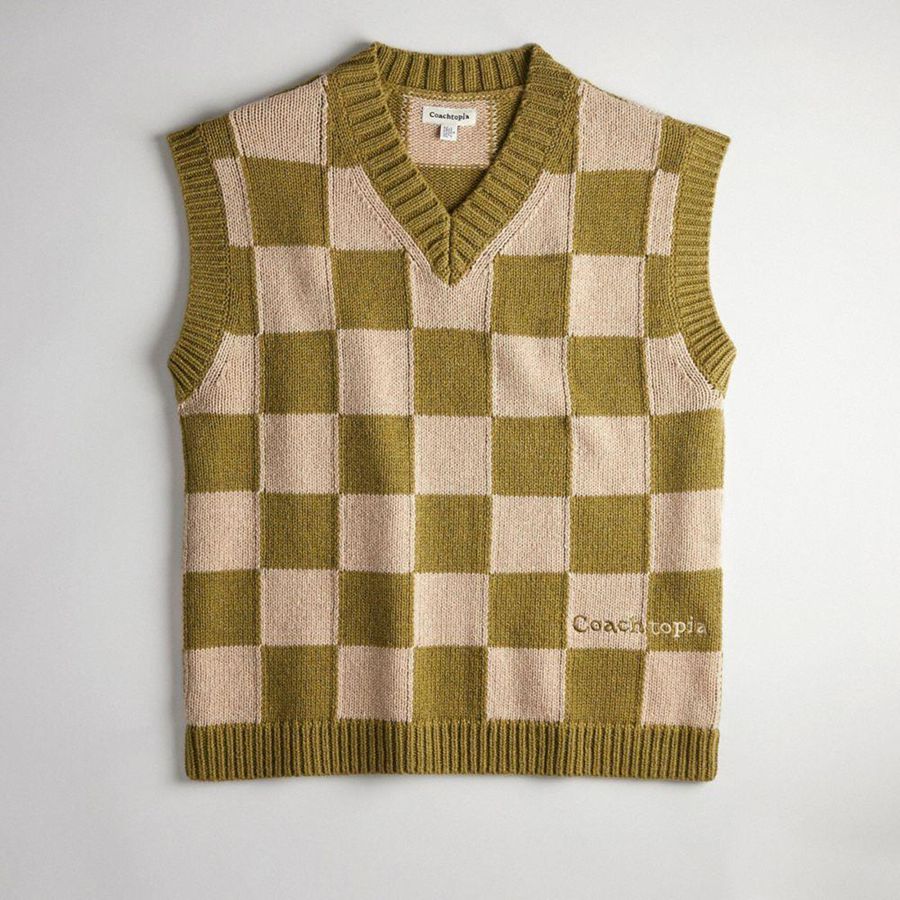 Suéter COACH Sweater Vest With Checkerboard Pattern Feminino Verdes | 84902DSJR