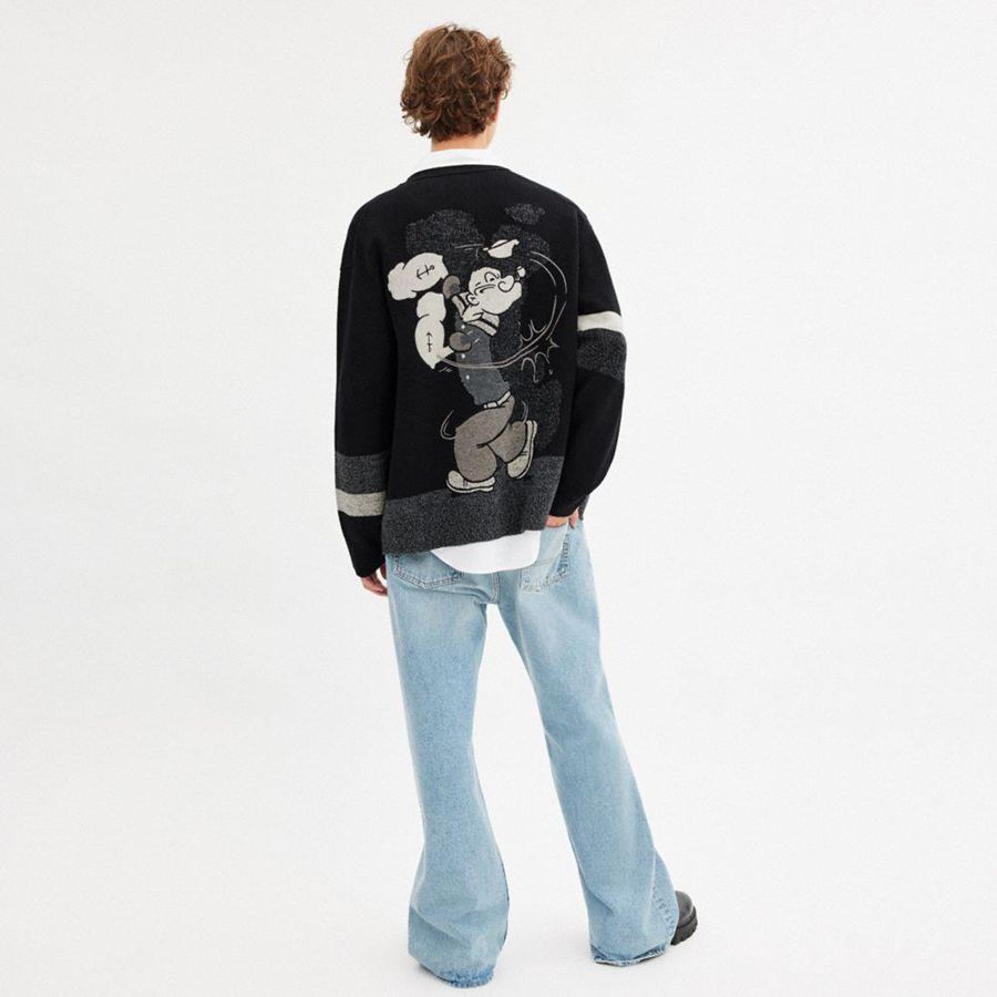 Suéter COACH X Popeye Cardigan Masculino Pretas | 75326UMKA