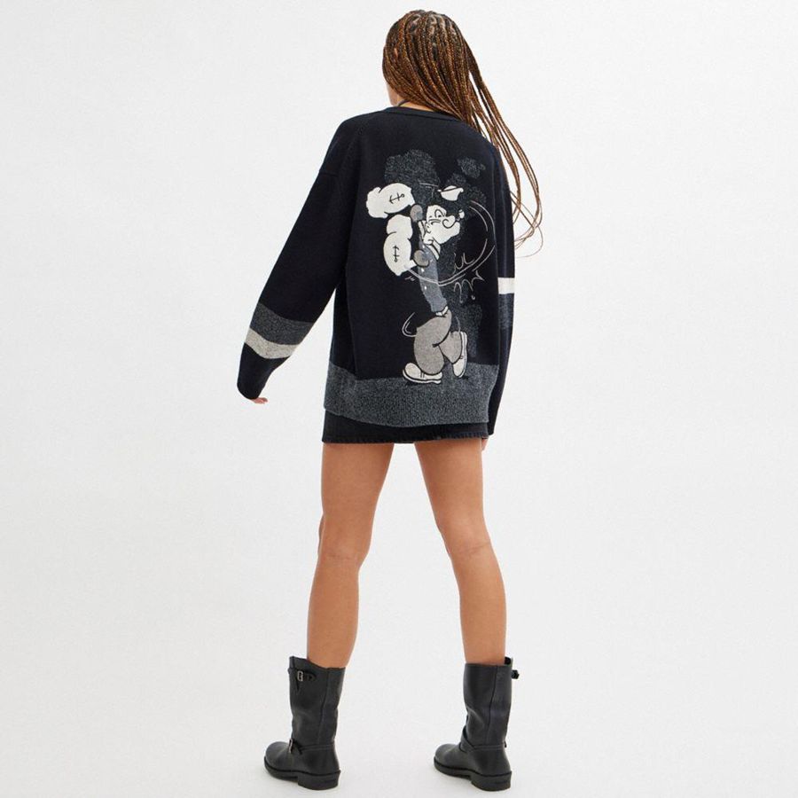 Suéter COACH X Popeye Cardigan Masculino Pretas | 75326UMKA
