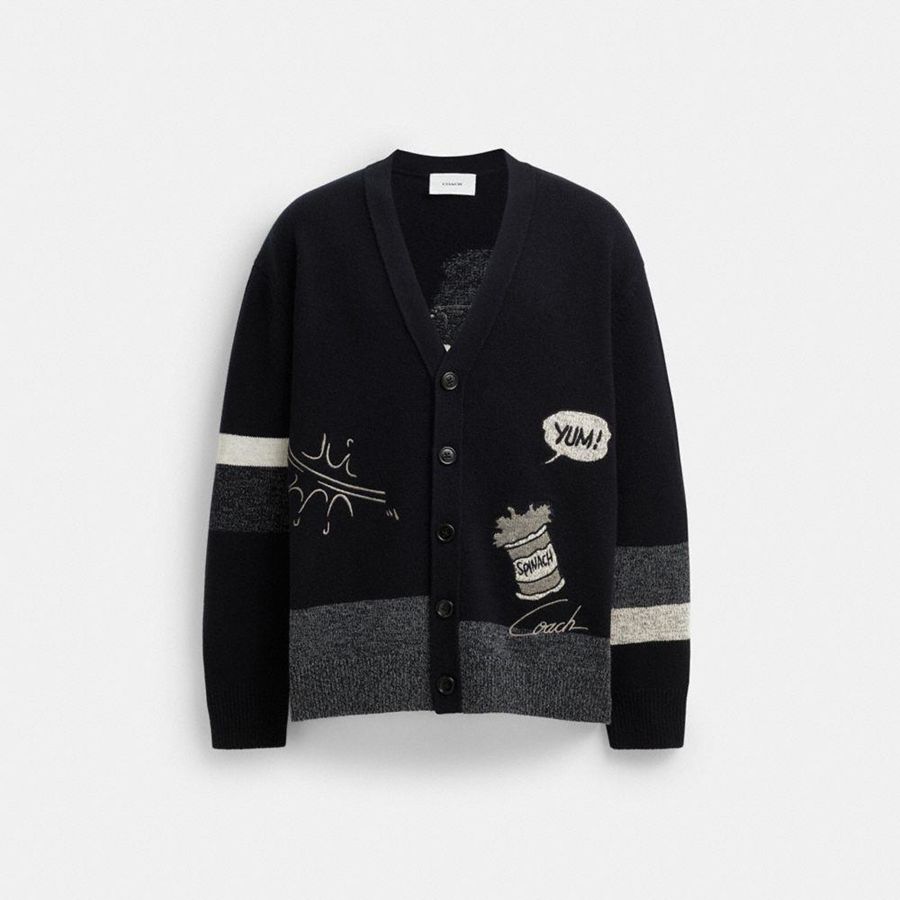 Suéter COACH X Popeye Cardigan Masculino Pretas | 75326UMKA