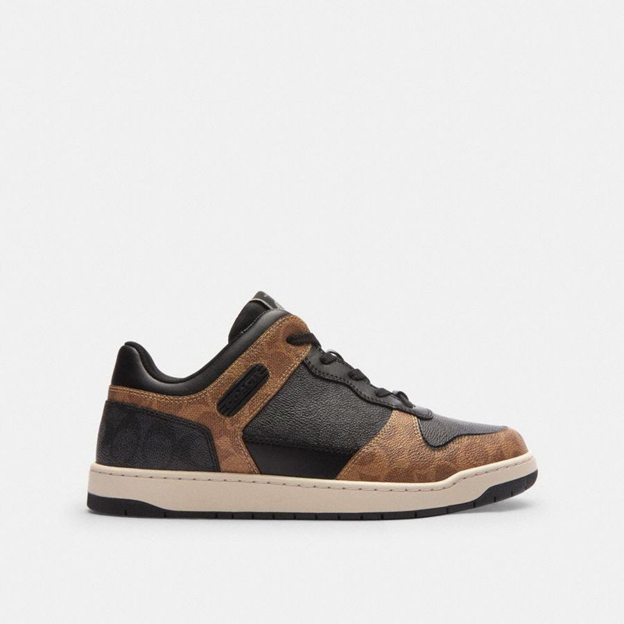 Tenis COACH C201 In Mixed Signature Canvas Masculino Pretas | 28495ZNHP