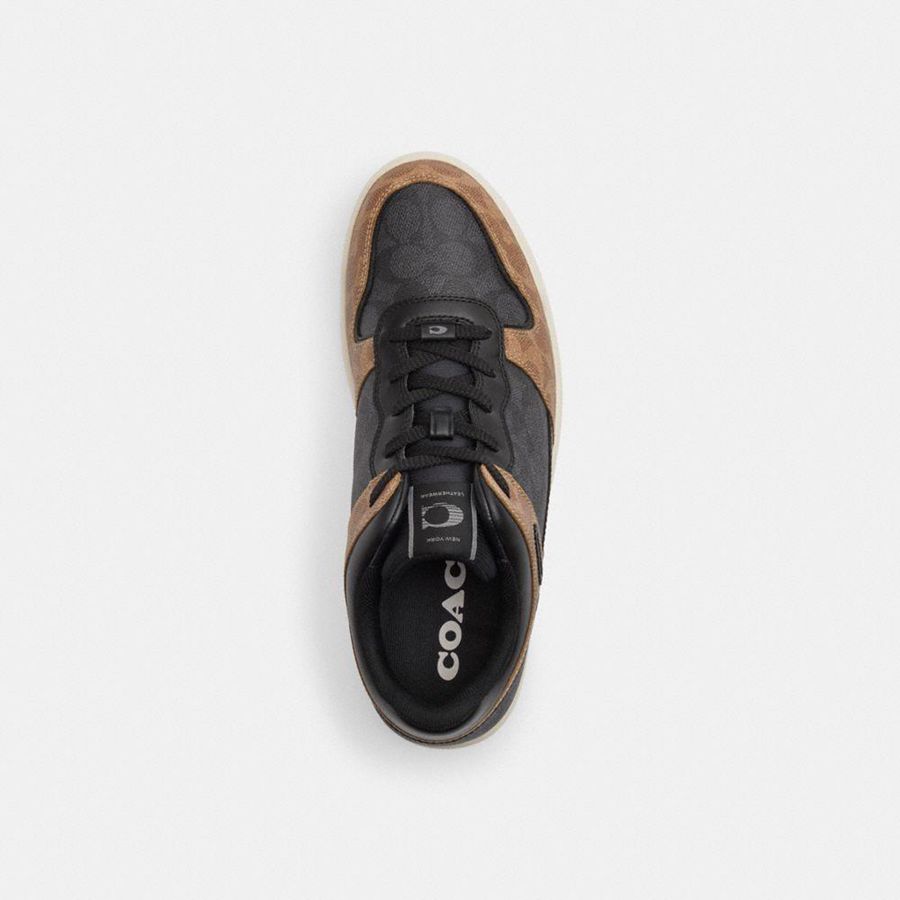 Tenis COACH C201 In Mixed Signature Canvas Masculino Pretas | 28495ZNHP
