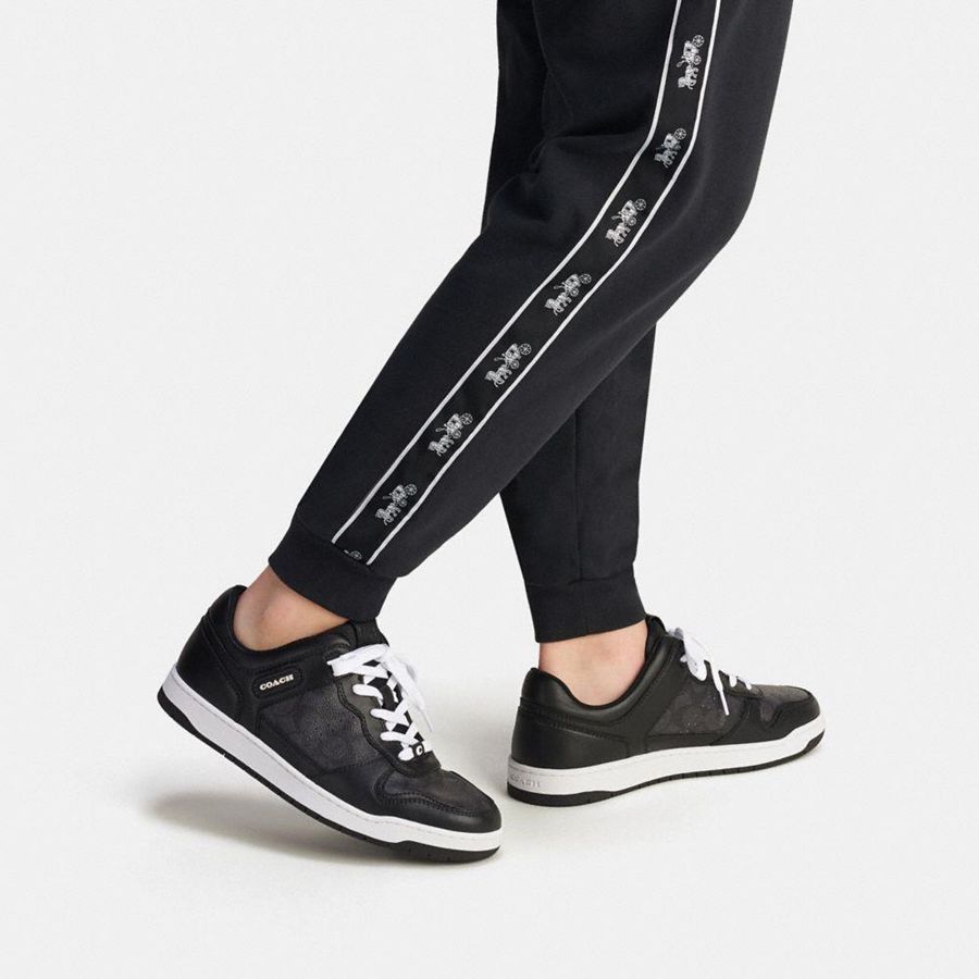 Tenis COACH C201 In Signature Canvas Masculino Pretas | 39086OJIT
