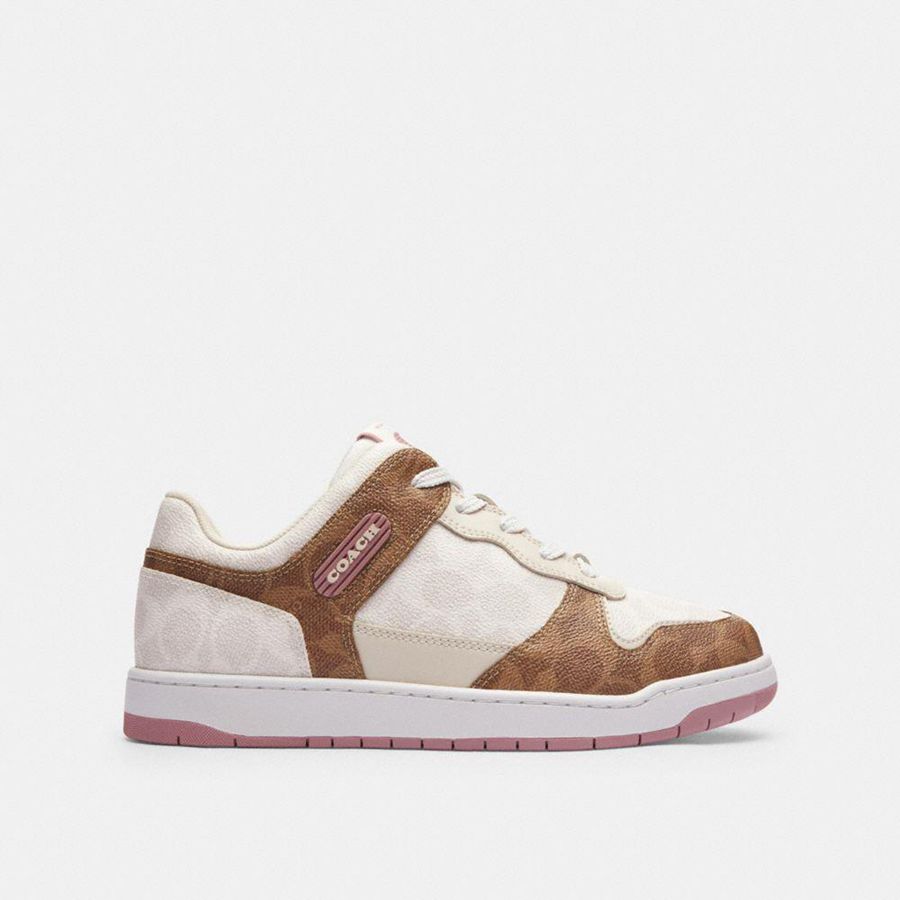 Tenis COACH C201 Low Top In Signature Canvas Feminino Branco | 08692TYHQ