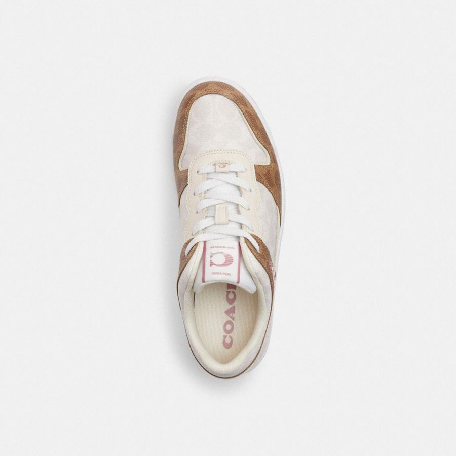 Tenis COACH C201 Low Top In Signature Canvas Feminino Branco | 08692TYHQ
