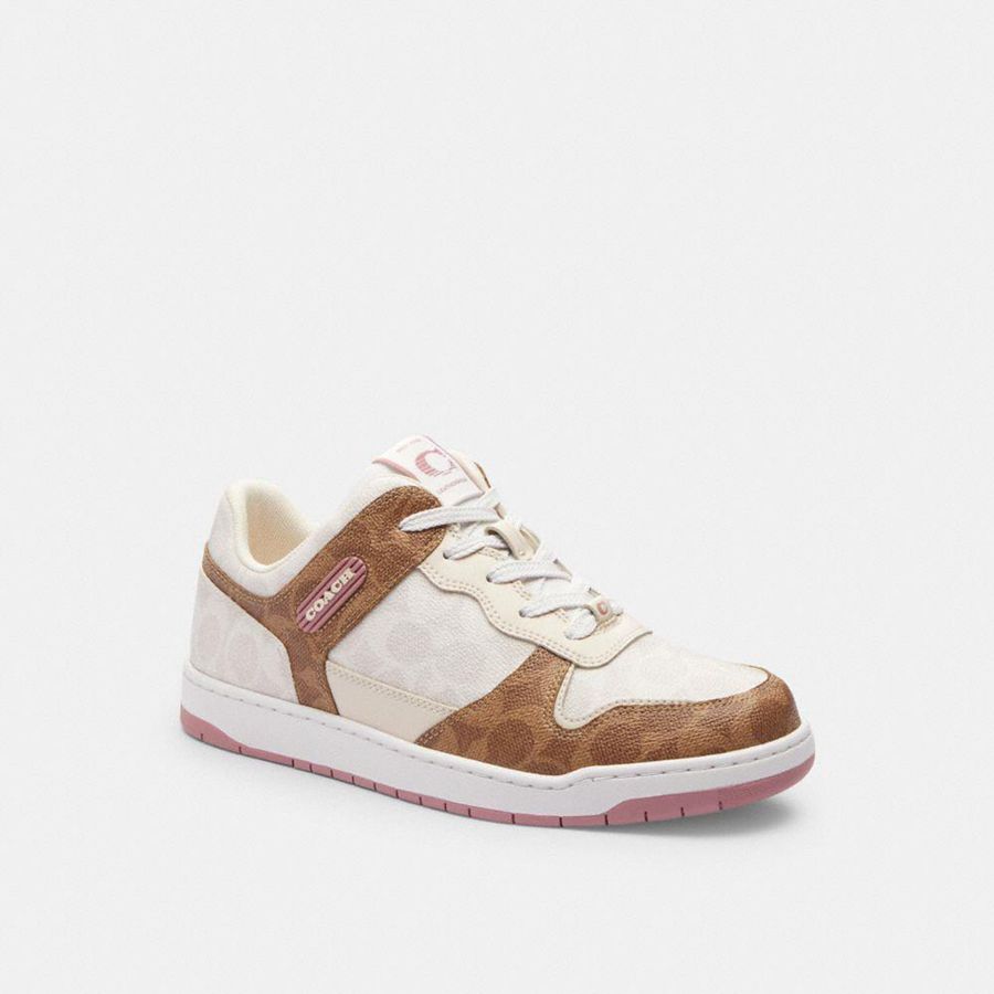 Tenis COACH C201 Low Top In Signature Canvas Feminino Branco | 08692TYHQ