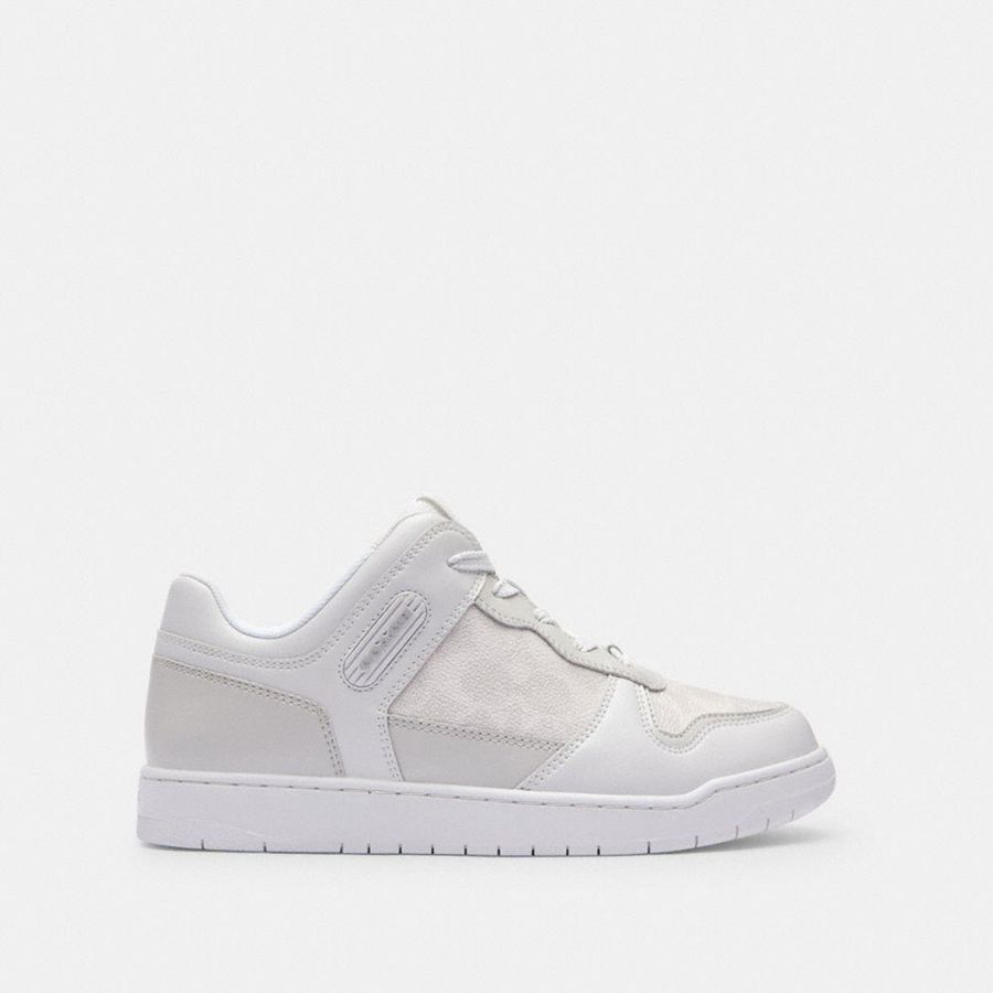 Tenis COACH C201 Low Top In Signature Canvas Feminino Branco | 80231QCYJ