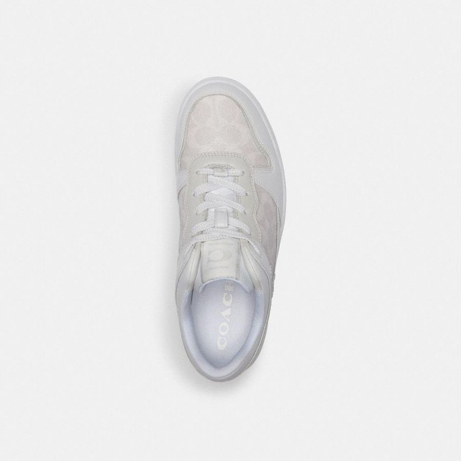 Tenis COACH C201 Low Top In Signature Canvas Feminino Branco | 80231QCYJ