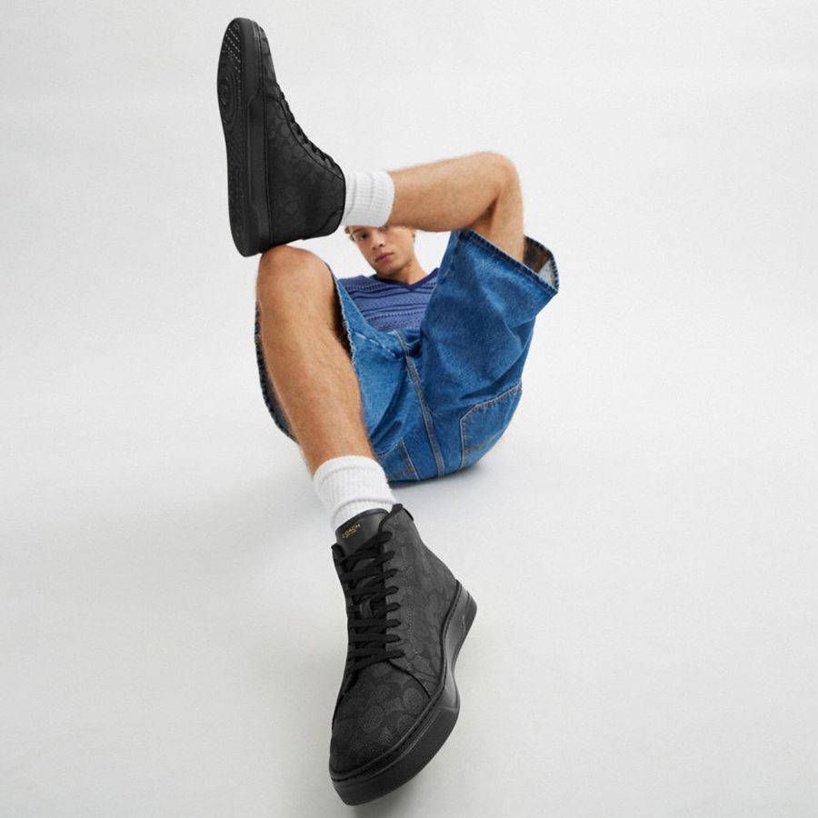 Tenis COACH High Line High Top In Signature Canvas Masculino Pretas | 65794CUFG