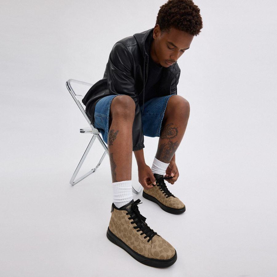Tenis COACH High Line High Top In Signature Canvas Masculino Marrom | 67830BYCR