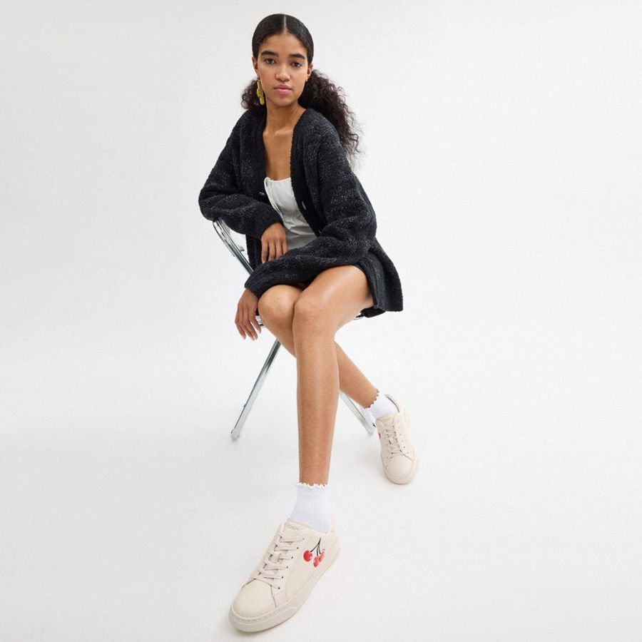 Tenis COACH High Line With Cherry Print Feminino Branco | 27608JAEC