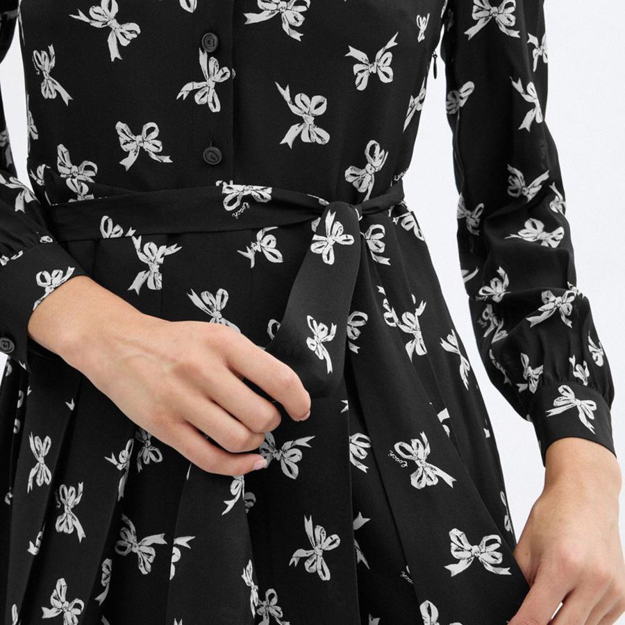 Vestido COACH Bow Print Silk Feminino Pretas | 20785BVMA