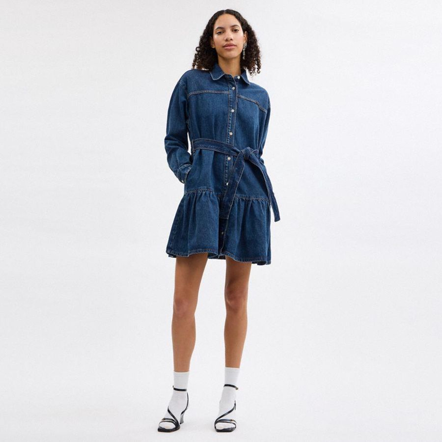Vestido COACH Denim Shirt Feminino Azuis | 68429KETH