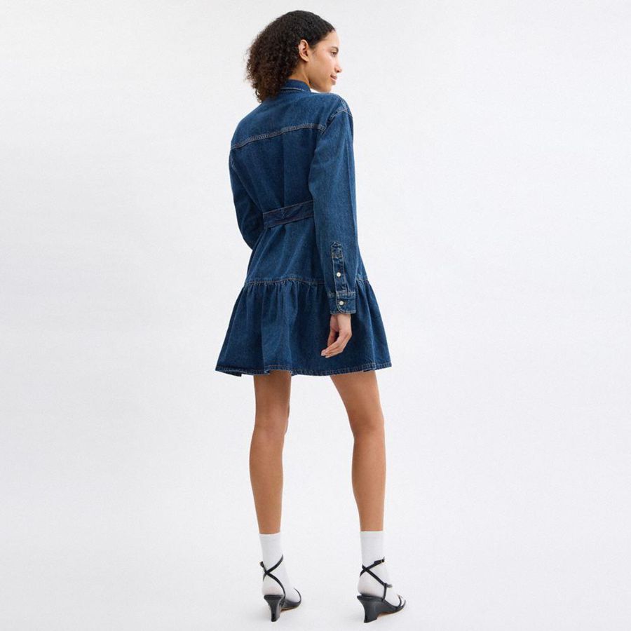 Vestido COACH Denim Shirt Feminino Azuis | 68429KETH