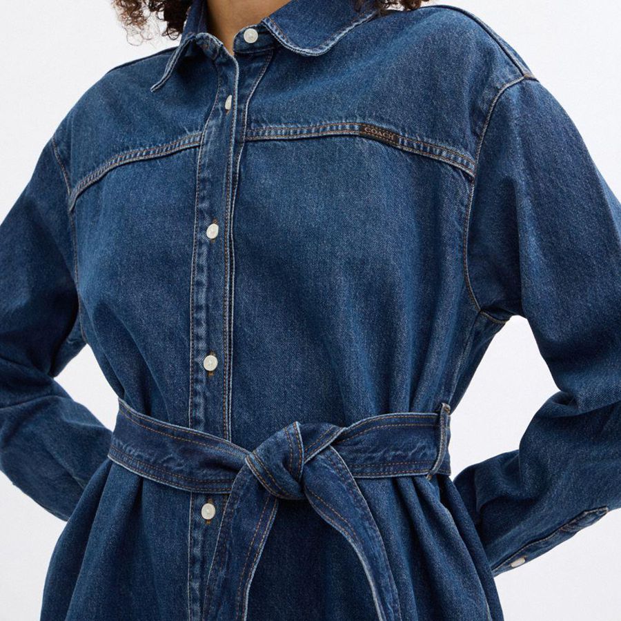 Vestido COACH Denim Shirt Feminino Azuis | 68429KETH