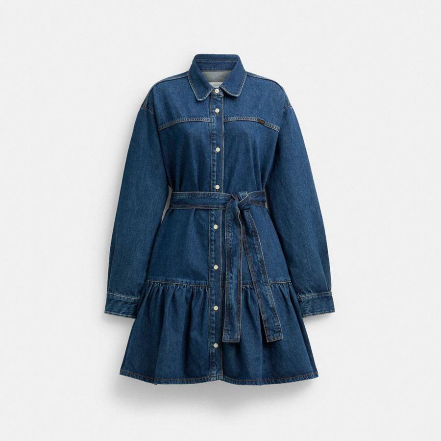 Vestido COACH Denim Shirt Feminino Azuis | 68429KETH