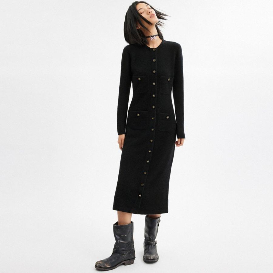 Vestido COACH Knit Cardigan Feminino Pretas | 37580VJGB