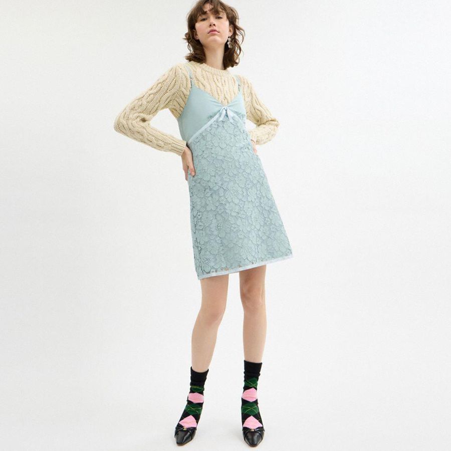 Vestido COACH Lace Feminino Azuis | 36701KVPS