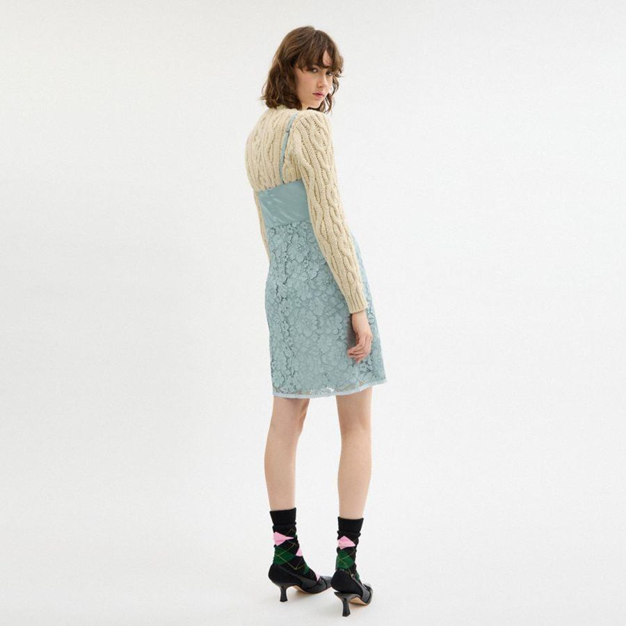 Vestido COACH Lace Feminino Azuis | 36701KVPS
