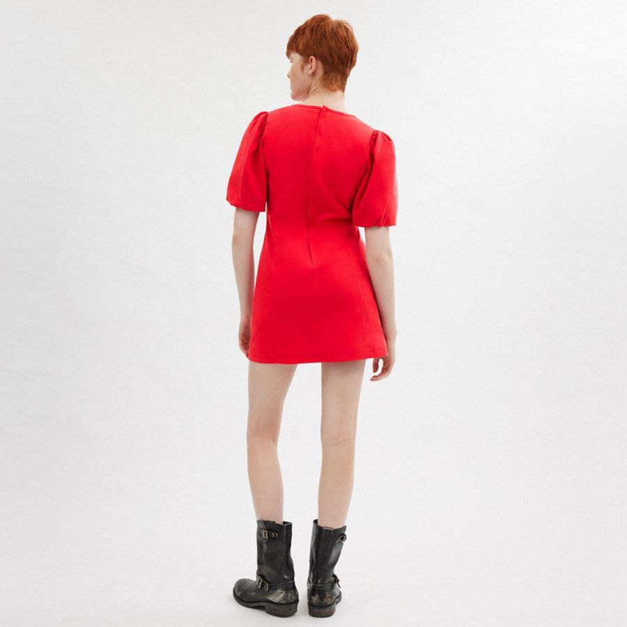 Vestido COACH Puff Sleeve Feminino Vermelhas | 41923JVWA