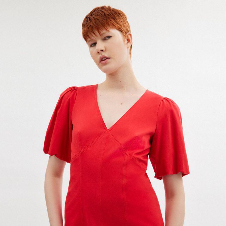 Vestido COACH Puff Sleeve Feminino Vermelhas | 41923JVWA