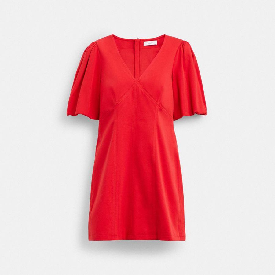 Vestido COACH Puff Sleeve Feminino Vermelhas | 41923JVWA