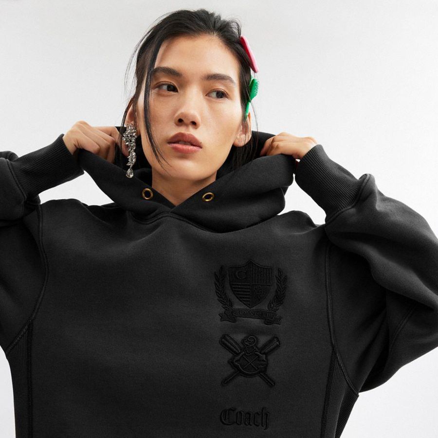 Vestido COACH Signature Crest Hoodie In Organic Cotton Feminino Pretas | 07861SYBD