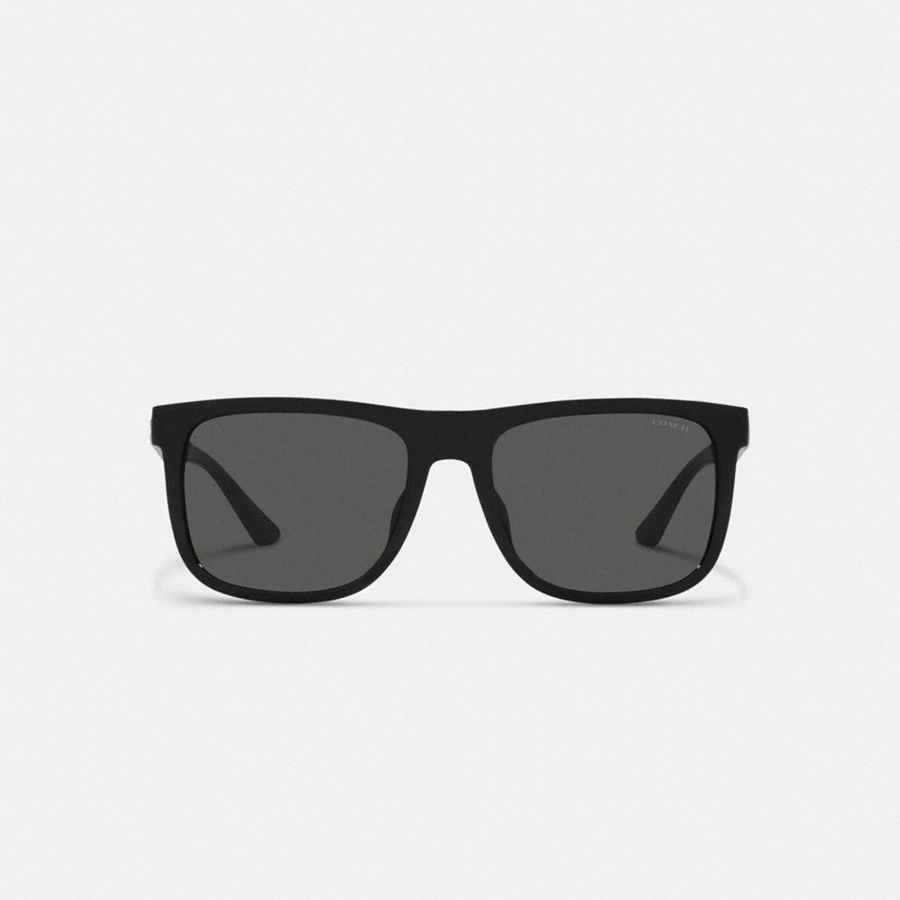 Óculos de Sol COACH Beveled Signature Flat Top Square Masculino Pretas | 26180MQFT