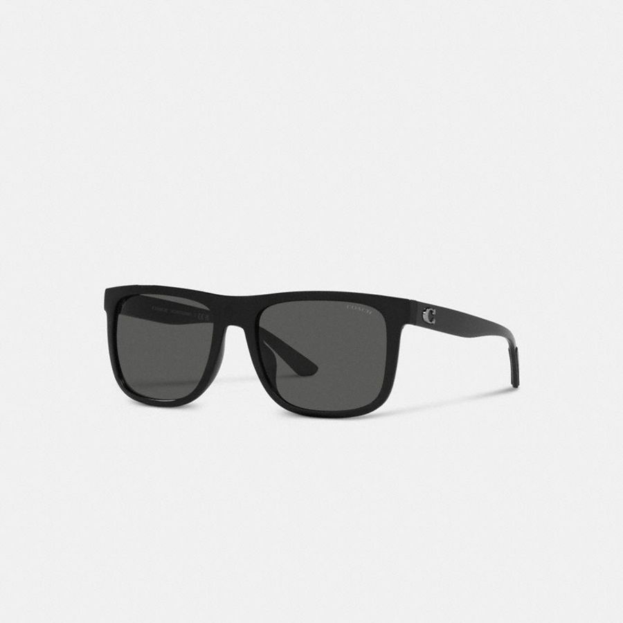 Óculos de Sol COACH Beveled Signature Flat Top Square Masculino Pretas | 26180MQFT