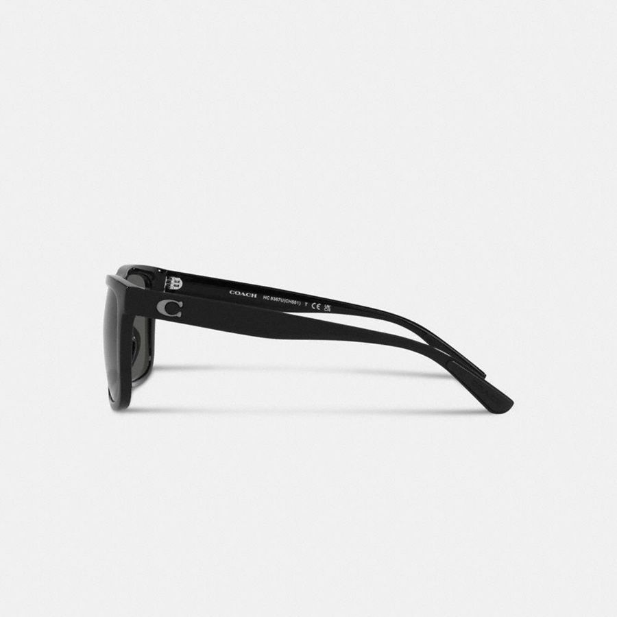Óculos de Sol COACH Beveled Signature Flat Top Square Feminino Pretas | 18735PXMH